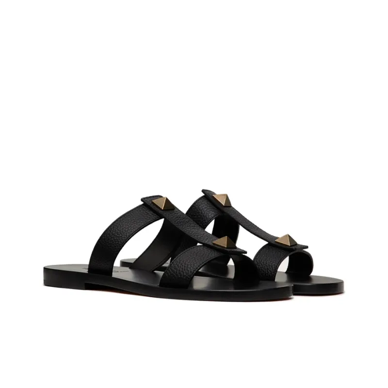 Valentino Roman Stud Slide Slippers Men's Black-2