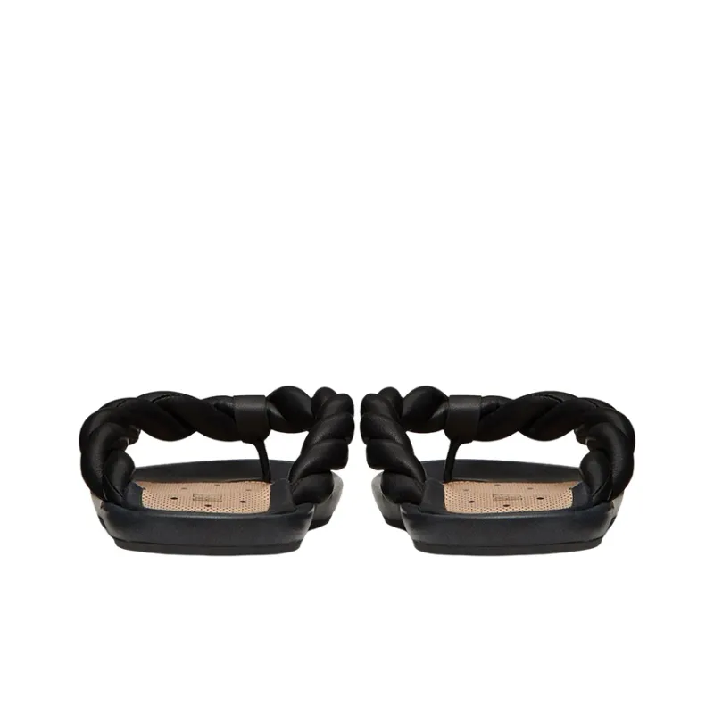 RED VALENTINO Leather Patchwork Flip Flops Women's Black-3