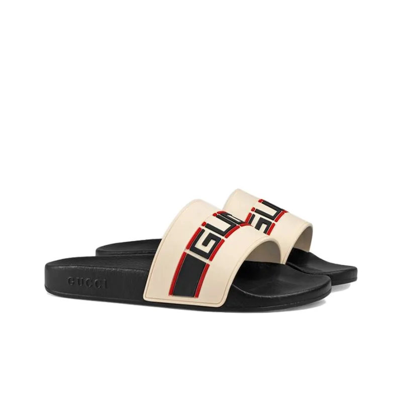 GUCCI Stripe Rubber Slide 'Ecru'-2