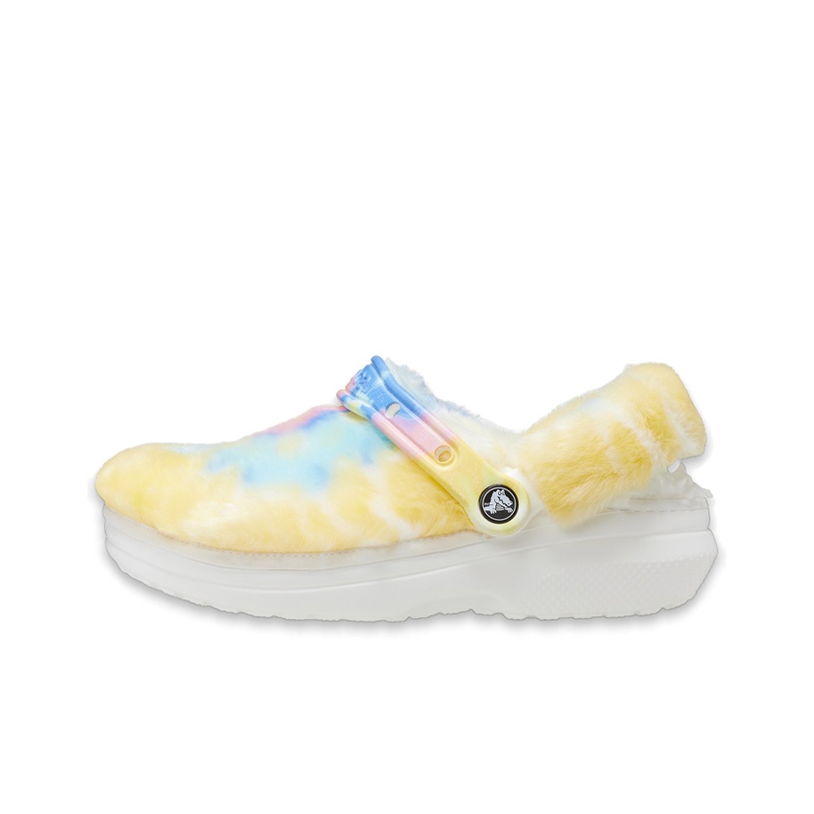 Crocs tie dye fashion with fur