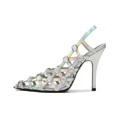 The Attico Grid 105mm Holographic Caged Slingback Pumps