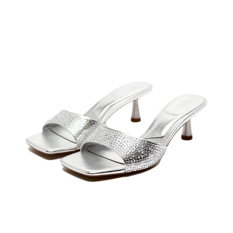 ZARA Rubber Sole Quiet Slide Slippers Women's Silver-1