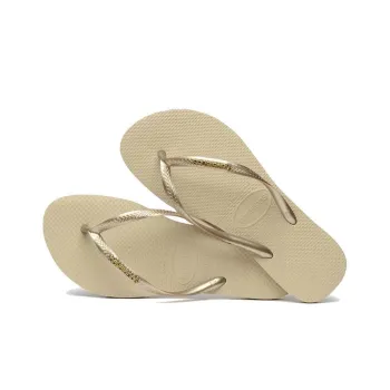 Havaianas Slim HAVINA Logo Metallic Flip Flops Women's Placer Gold Color