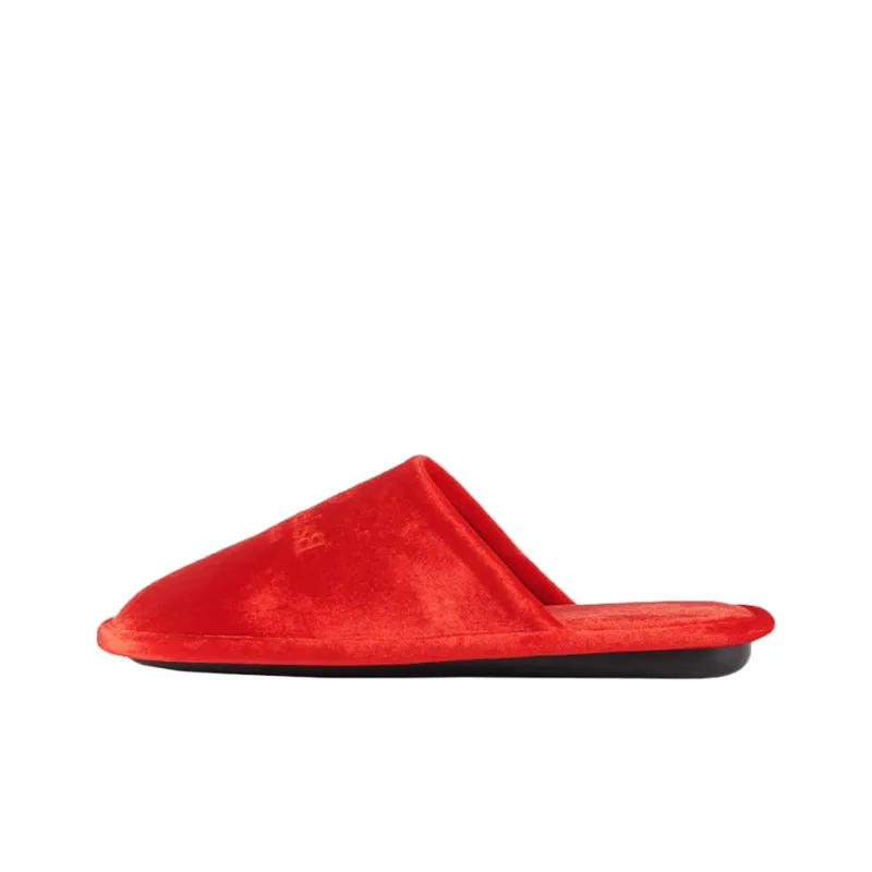 Balenciaga Home Embroidered Velvet Red Slippers-0