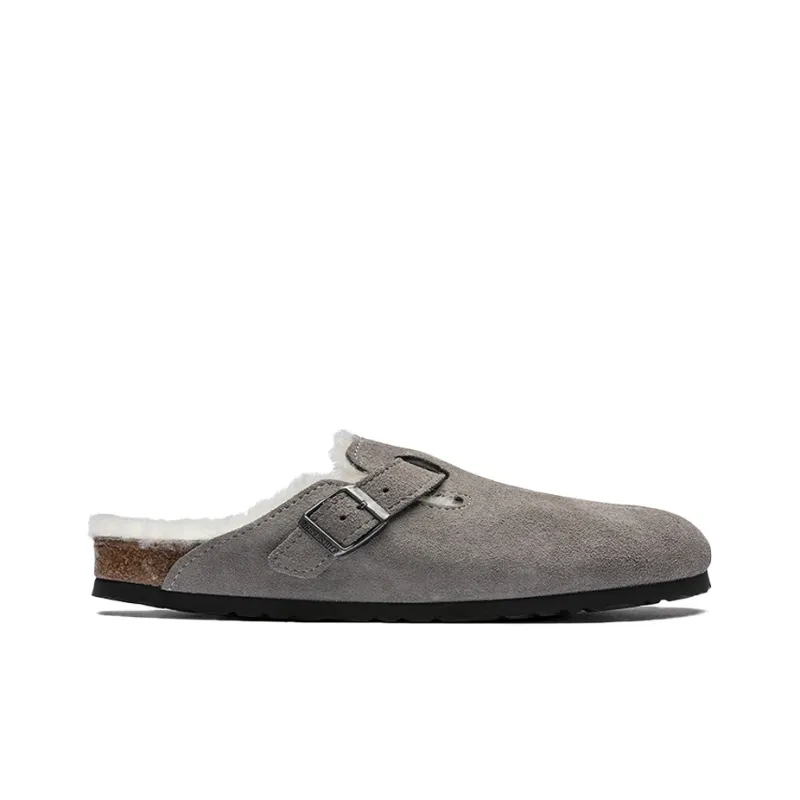 Birkenstock Boston Shearling Suede 'Stone Coin'-1