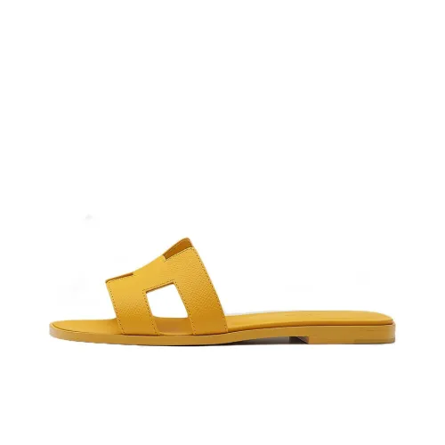 HERMES Calfskin Oran Jaune Citron Sandals Women's