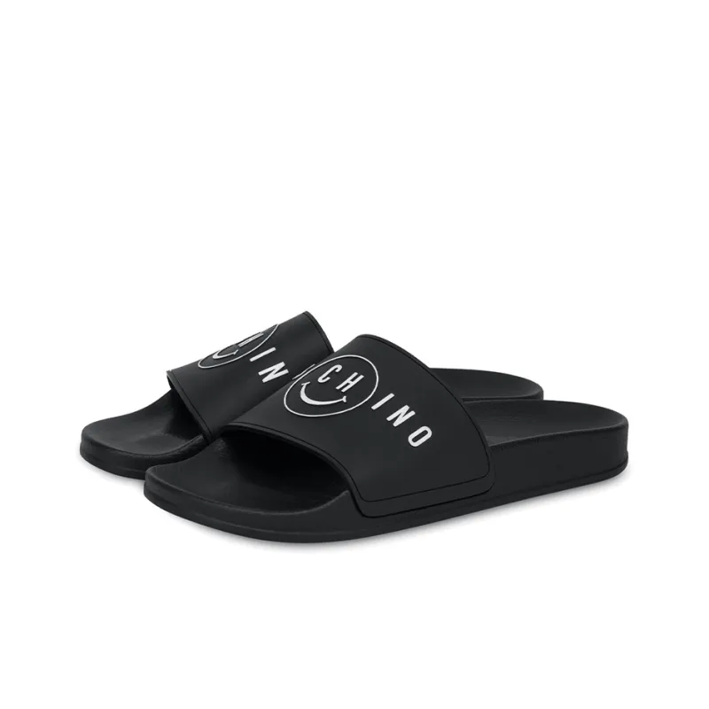 MOSCHINO Rubber Sole Quick Dry Slide Slippers Men's Black-4