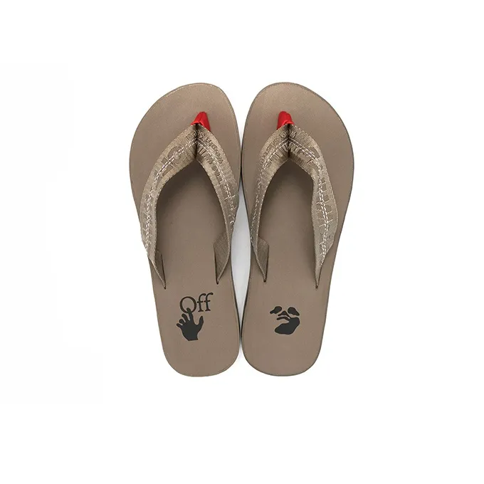 OFF WHITE Slip Resistant Flip Flops Men's Brown-4