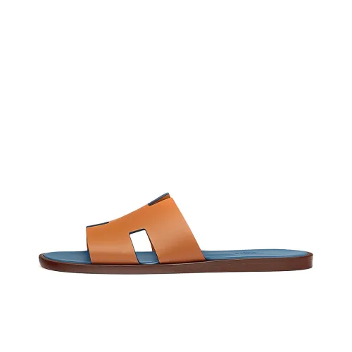 HERMES Izmir Sandal Natural Blue Tempete Smooth Calfskin Leather