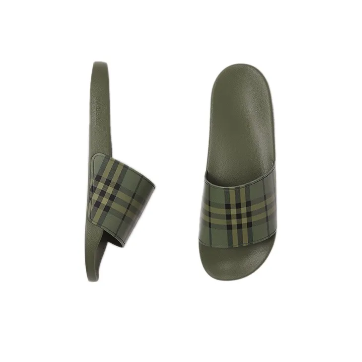 Burberry Embossed Logo Slides Military Green-3
