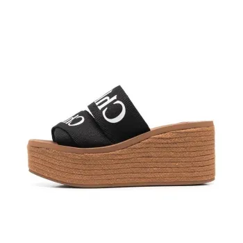 Chloé Logo Printed Slip On Wedge Sandals Women's