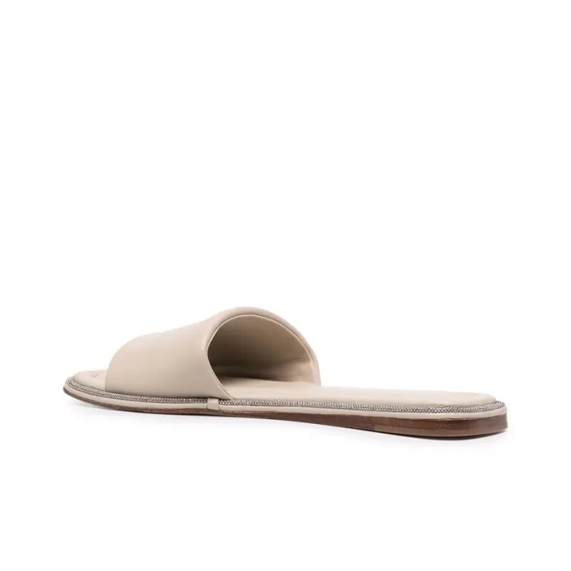 Brunello Cucinelli Monili embellished Leather Slides Women's-3