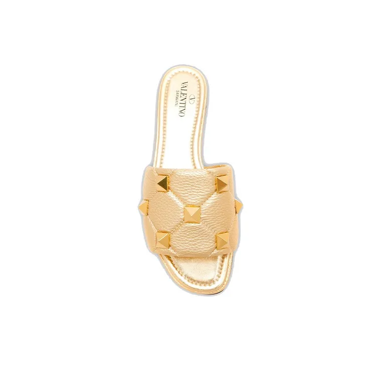 Valentino Roman Stud Rubber Sole Slip-Resistant Slide Slippers Women's Gold-4