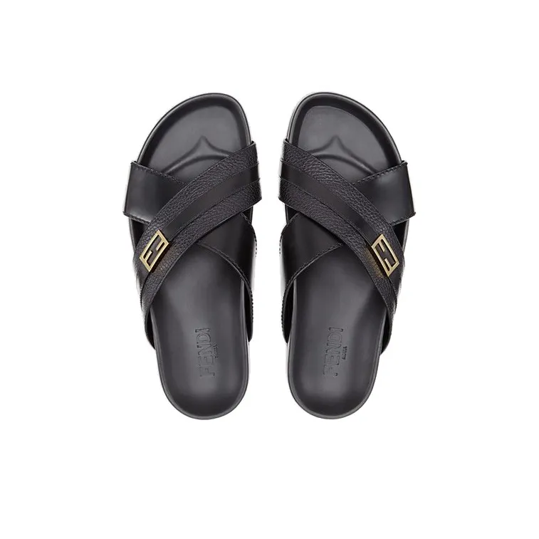 FENDI Metal Antibacterial Sports Slippers Men's Black-3