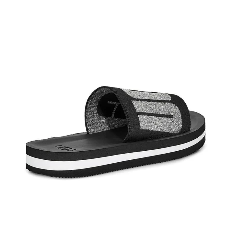UGG Zuma Metallic Graphic Black Slippers Women's-4