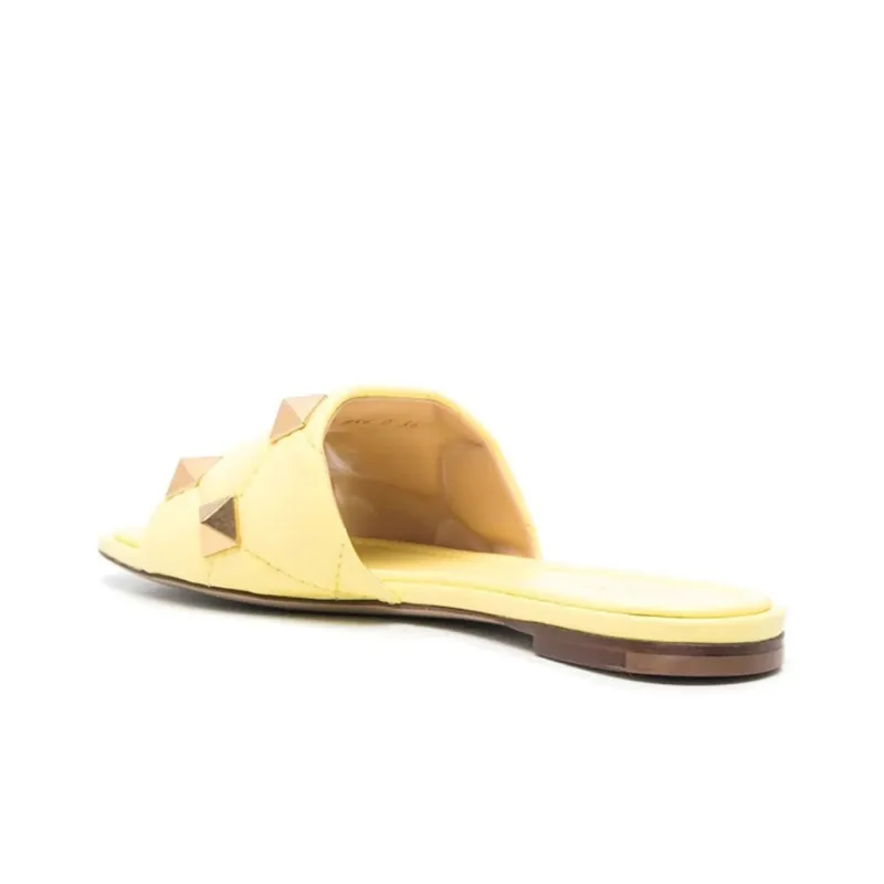 Valentino ROCKSTUD Slide Slippers Women's Yellow-3