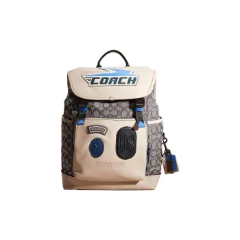 COACH Calfskin Large Capacity Backpack Tubas Men's Gray Monogram & Beige