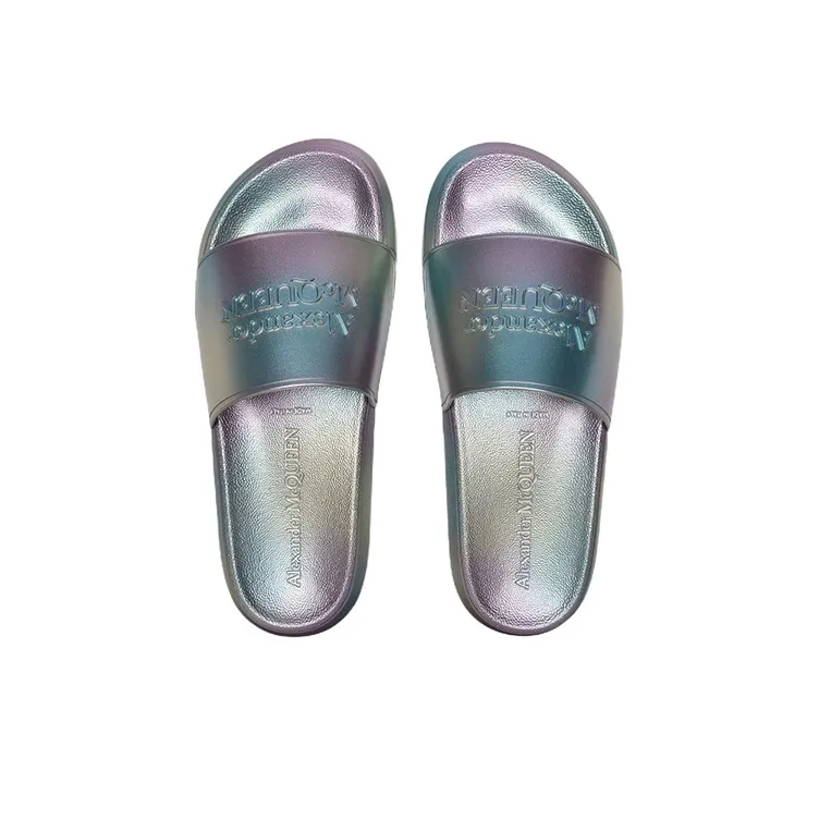 Alexander McQueen Metallic Debossed-logo Slides-3
