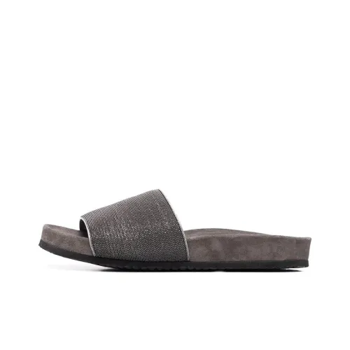 Brunello Cucinelli Monili Embellished Leather Slides