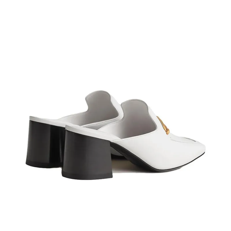 HERMES Gisele Genuine Leather Sole Wrap-toe Slippers Women's White-2