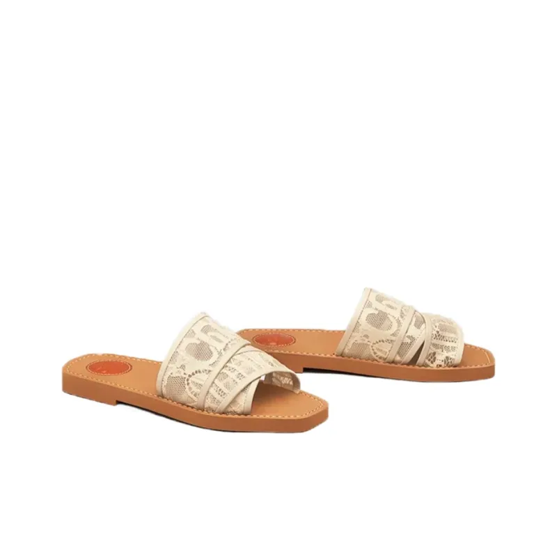 Chloe Woody Slide Slippers Women's Light Beige-3
