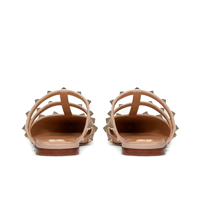 Valentino ROCKSTUD Closed Toe Slippers Women's Nude Pink-4