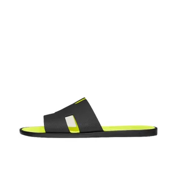HERMES Izmir Sandal Noir Jaune Fluo Epsom Leather