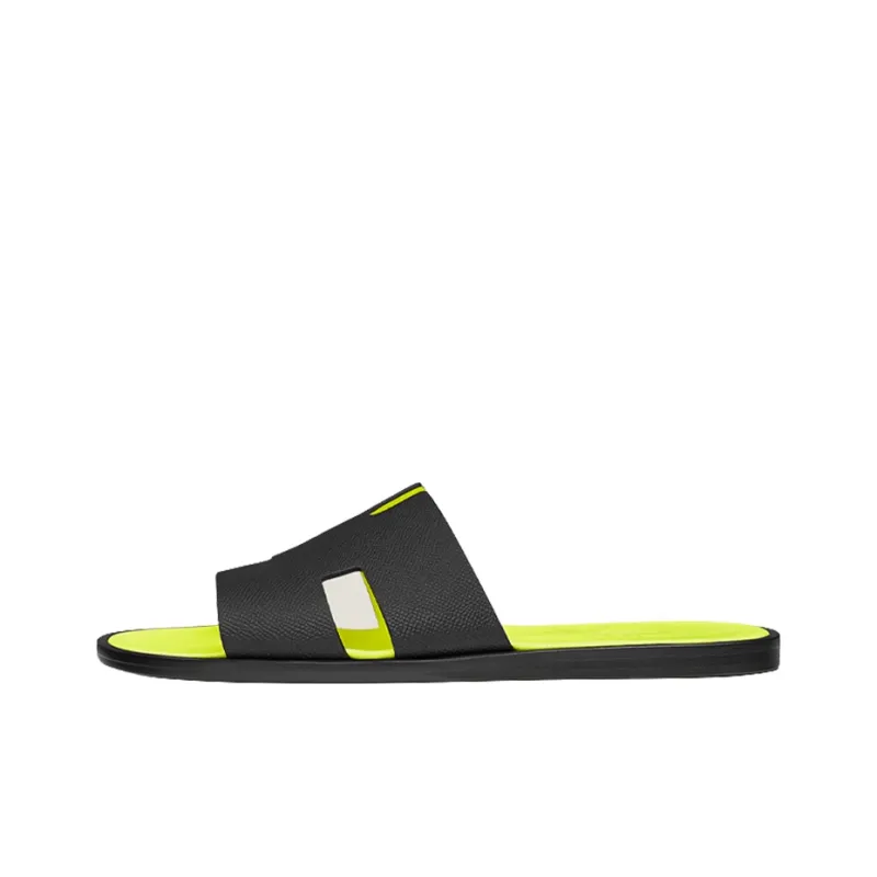 HERMES Izmir Sandal Noir Jaune Fluo Epsom Leather-0