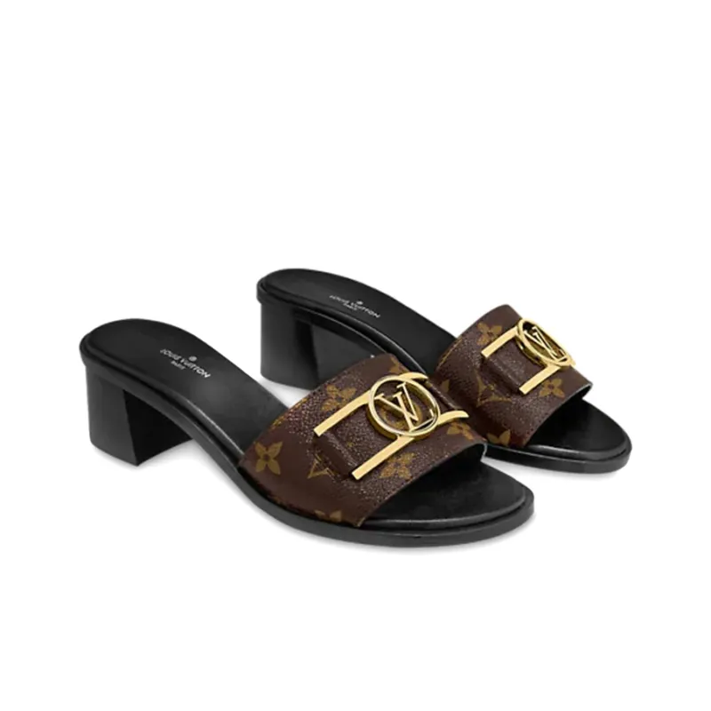 LOUIS VUITTON Lock It Slides 'Brown Monogram With Gold Plate' Women's-3