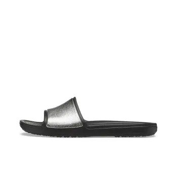 Crocs Sloane Shine Low Slide Flat Casual Black Silver Slippers 'Black Silver' Women's