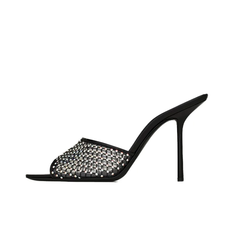 SAINT LAURENT Crystal-embellished Leather Mules-0