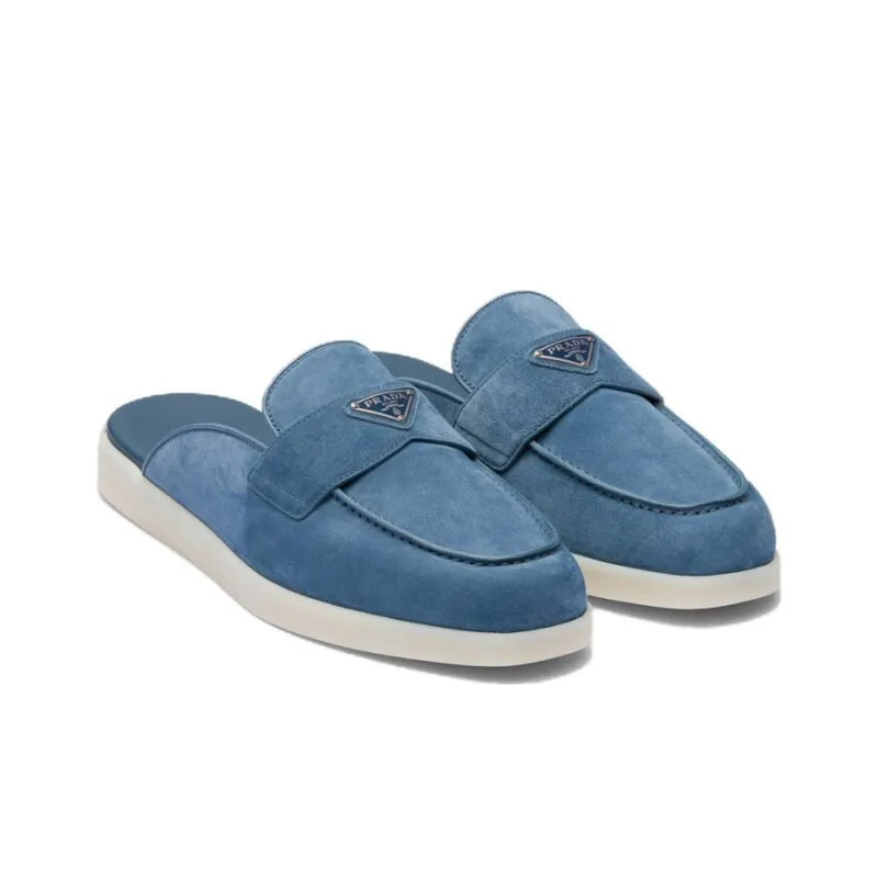 PRADA Triangle-logo Open-back Suede Loafers-1