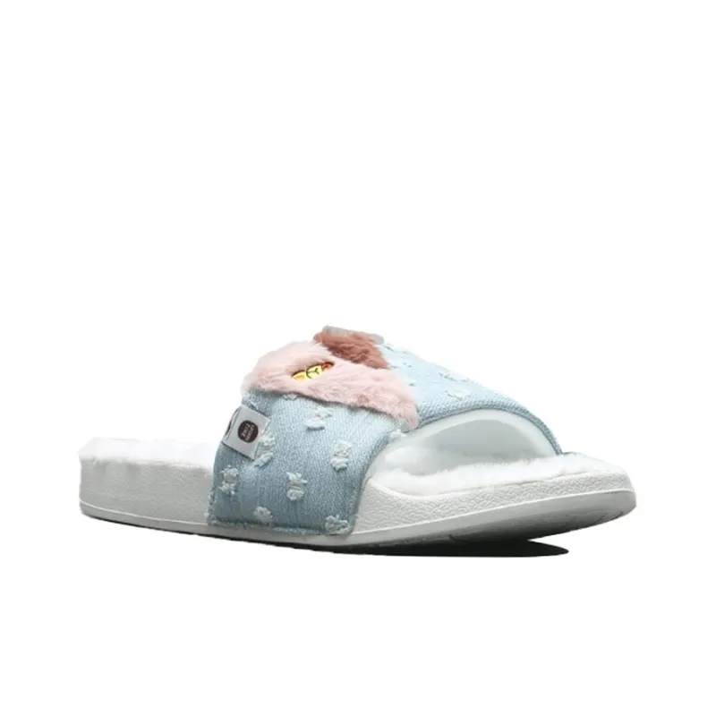LiNing Rubber Sole Quiet Slide Slippers Unisex Blue White-2