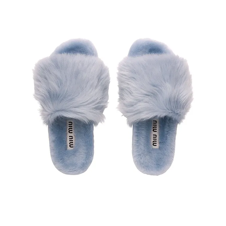 MIU MIU Slide Slippers Women's Blue-4