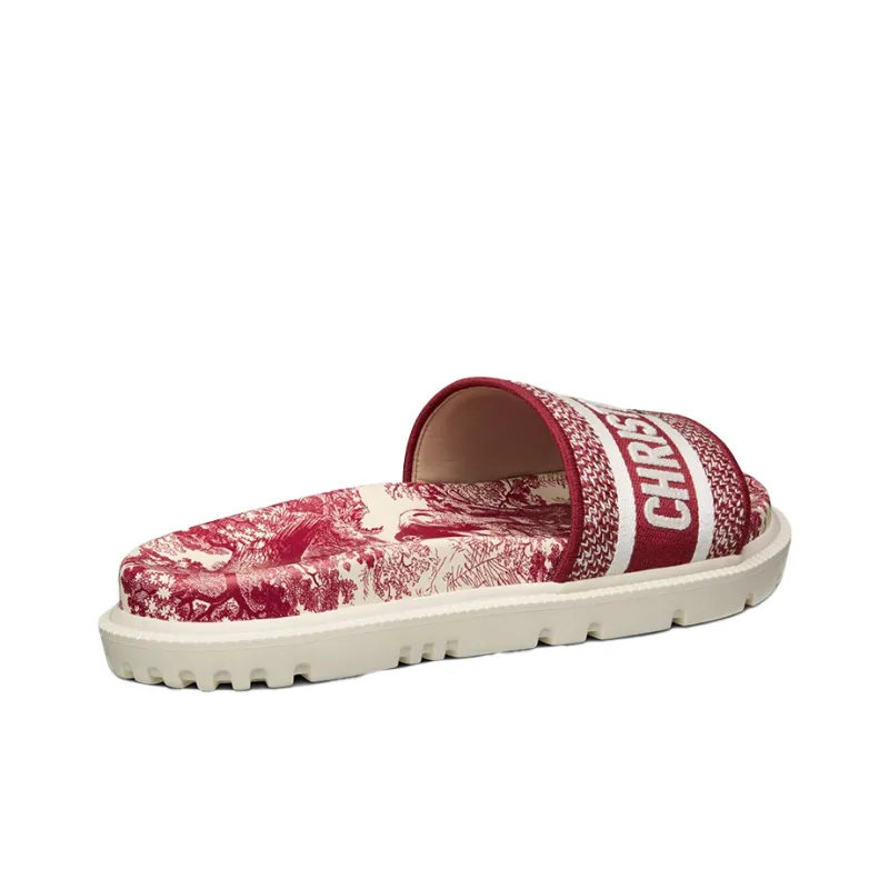 DIOR Slide "Toile De Jouy Flowers Embroidered" Sandals Red Women's-3