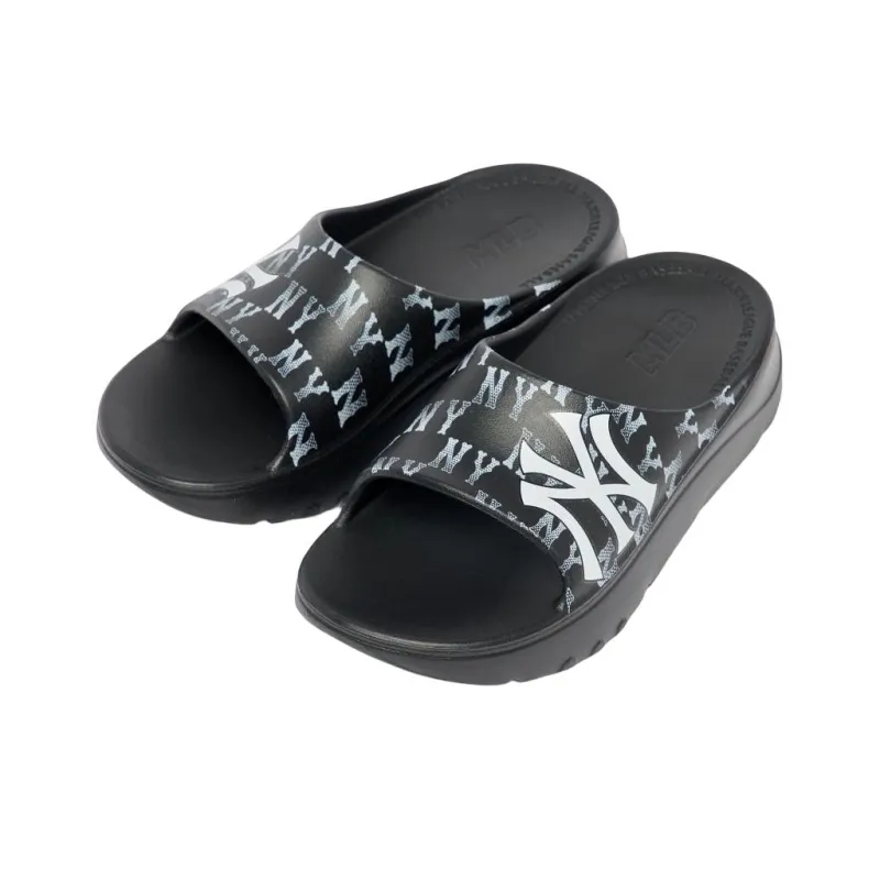 MLB Slipper Rubber Sole Odor Resistant Slip Resistant Slide Slippers Unisex Black White-2