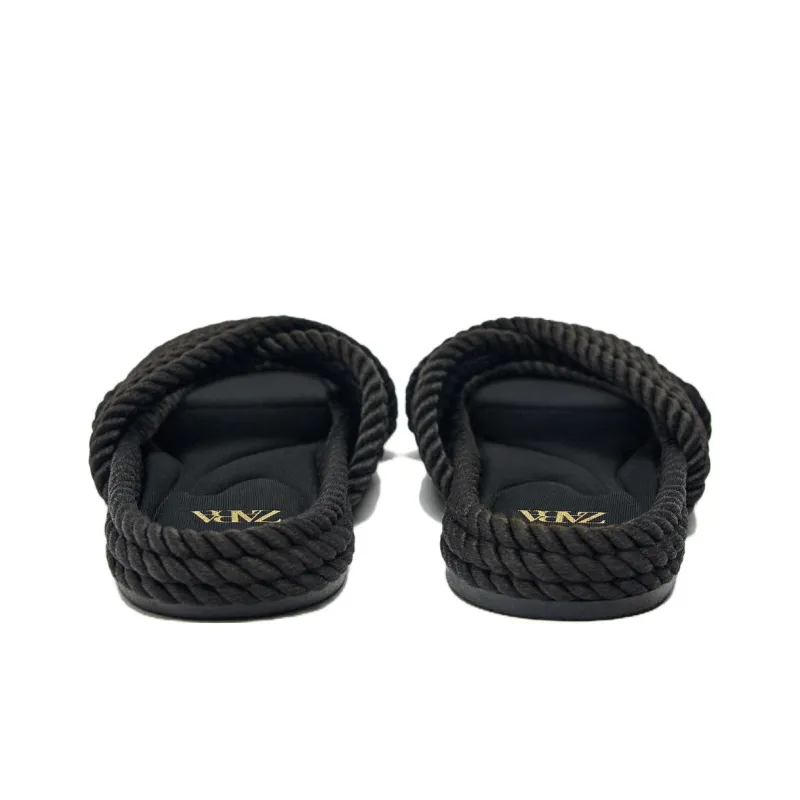 ZARA Rubber Sole Slide Slippers Women's Black-4