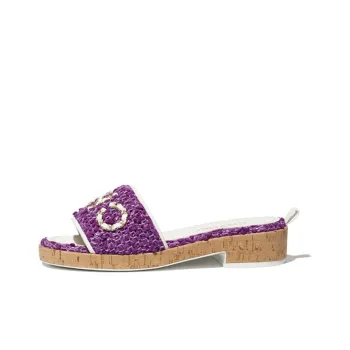 CHANEL Rubber Sole Abrasion Resistant Slide Slippers Women's Purple