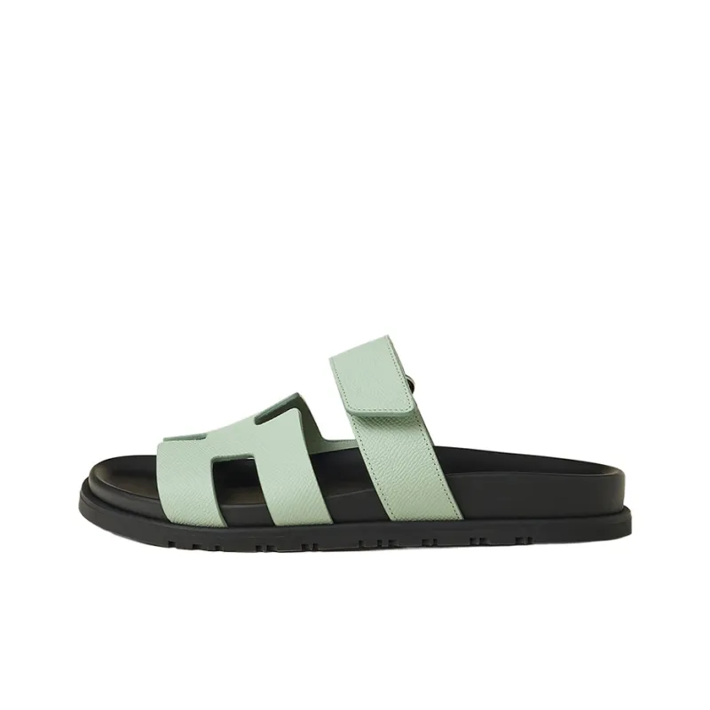 HERMES Chypre Rubber Sole Slip Resistant Slide Slippers Women's Light Green-0