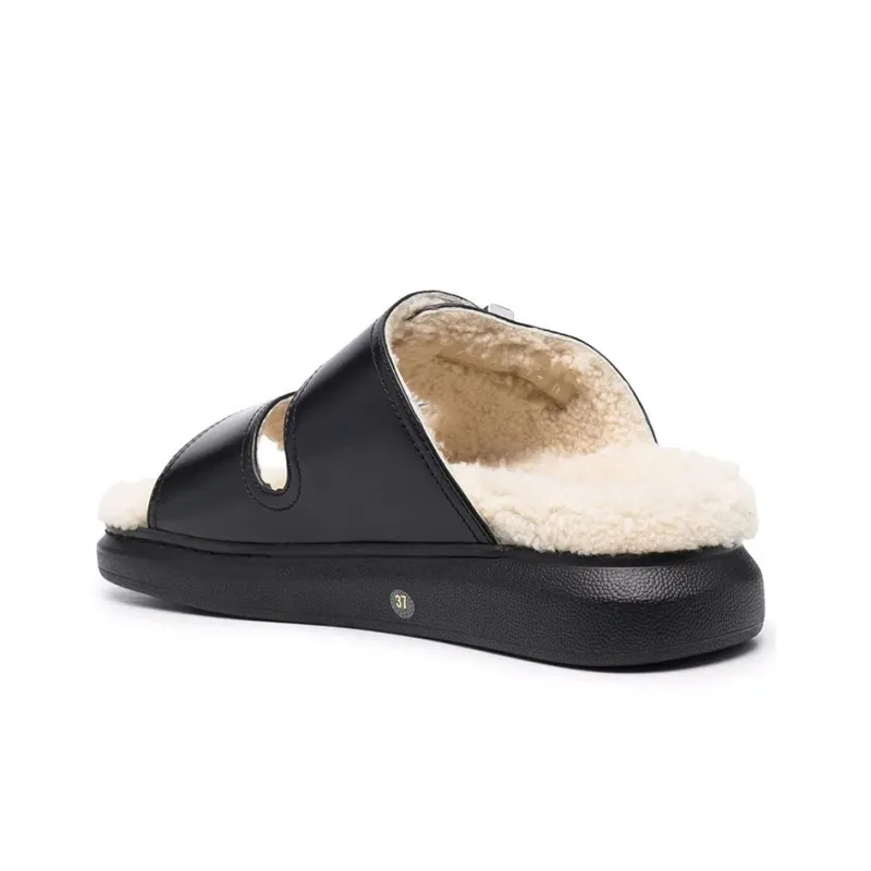 Alexander McQueen Oversized Hybrid Slides Shearling Black Women's-3