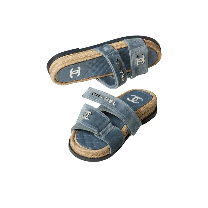 CHANEL Slide Slippers Women's Blue-4