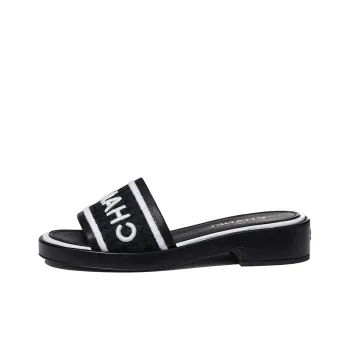 CHANEL Slide Slippers Women's Black White