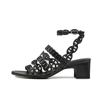 HERMES Enchainee Strap Sandals Women's Black