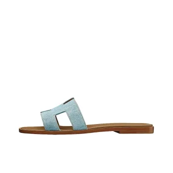HERMES Oran Rubber Sole Slide Slippers Women's Denim Blue