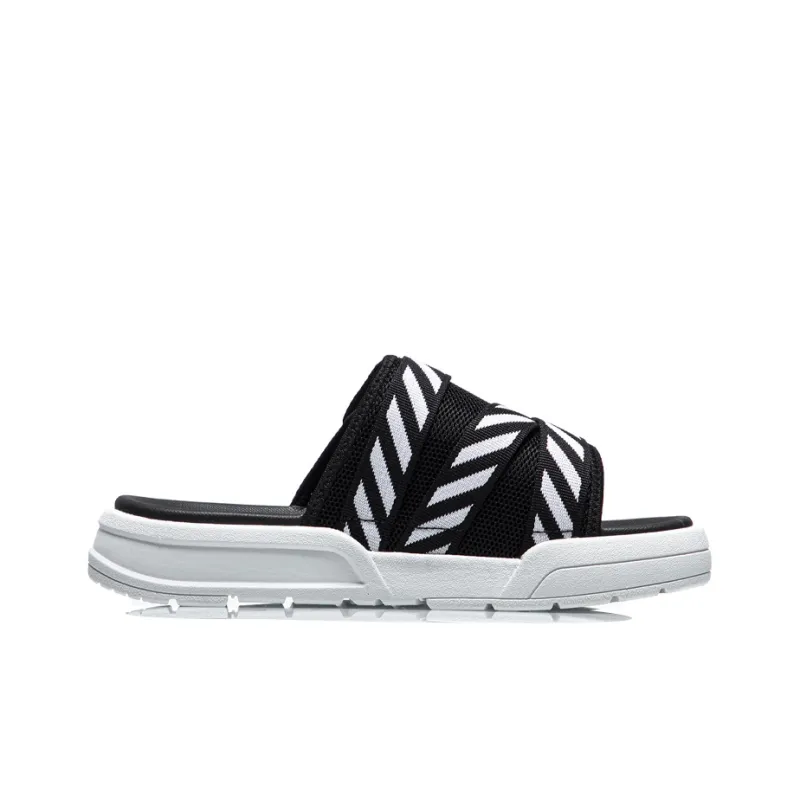 LiNing Rubber Sole Slide Slippers Women's Black White-1