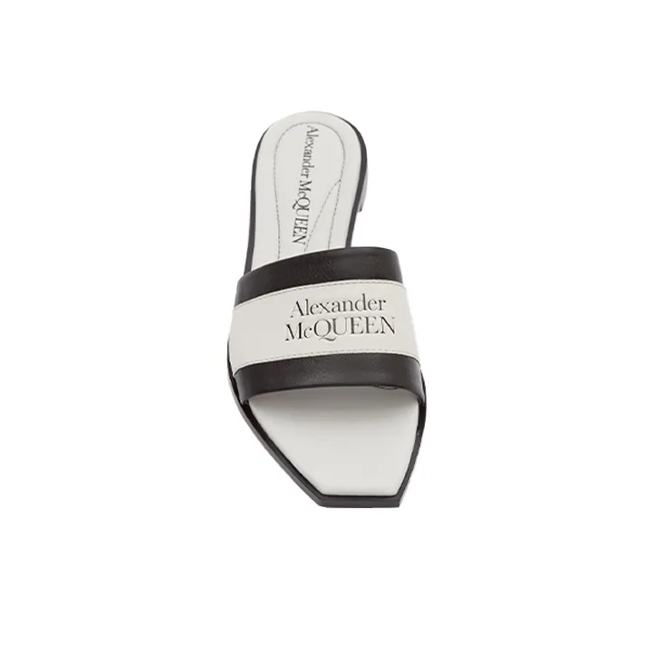 Alexander McQueen Signature Slide Slippers Women's White Black-3