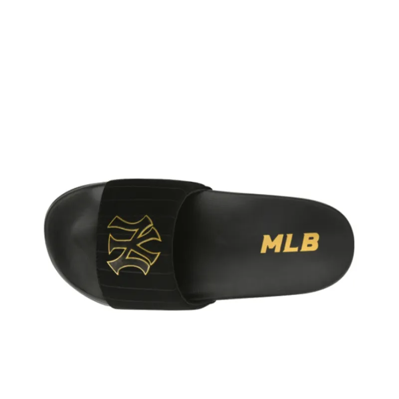 MLB Slipper Rubber Sole Slip Resistant Abrasion Resistant Slide Slippers Unisex Black Gold-3
