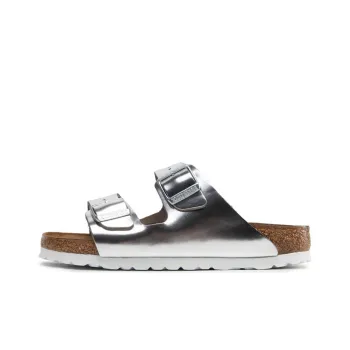 Birkenstock Arizona Soft Footbed Narrow Fit Sandals 'Metallic Silver' Women's
