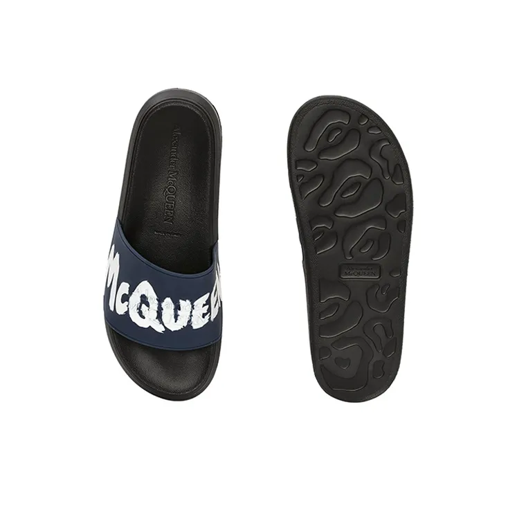 Alexander McQueen Pool Slide Graffiti Logo Black Blue White-4