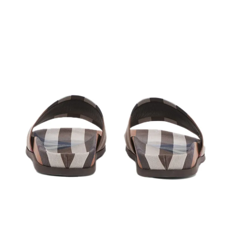 Burberry Check Cotton Slides Birch Brown-4